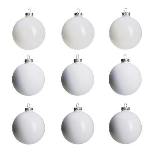 AOMOONOA White Glass Christmas Ball Ornaments for Trees, 3.15” Christmas Hanging Ornaments Set of 9 Xmas Baubles for Holiday Party Decorations Gifts | Amazon (US)