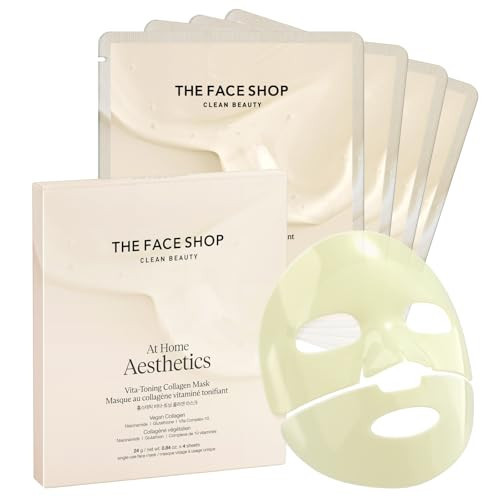 THE FACE SHOP Vita-Toning Vegan Collagen Face Mask, Korean Glass Skin Essential, Hydrogel Mask for Moisturizing & Skin Elasticity, Improves Uneven Tone, 4EA | Amazon (US)