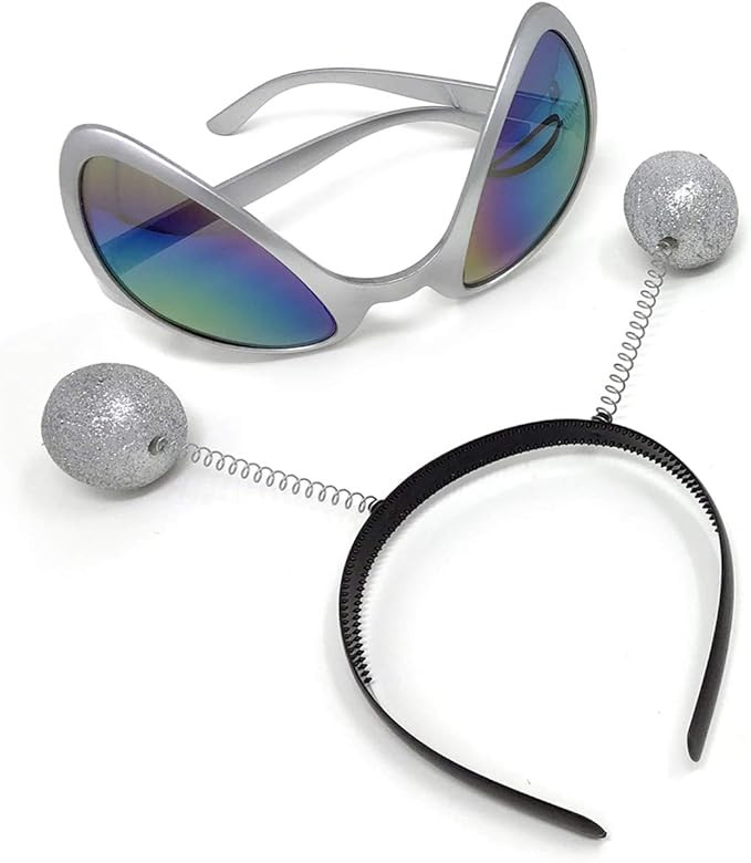 Cheerin Silver Alien Glasses Martian Headband Set Costume Party Favors Accessory Head Boppers Ali... | Amazon (US)