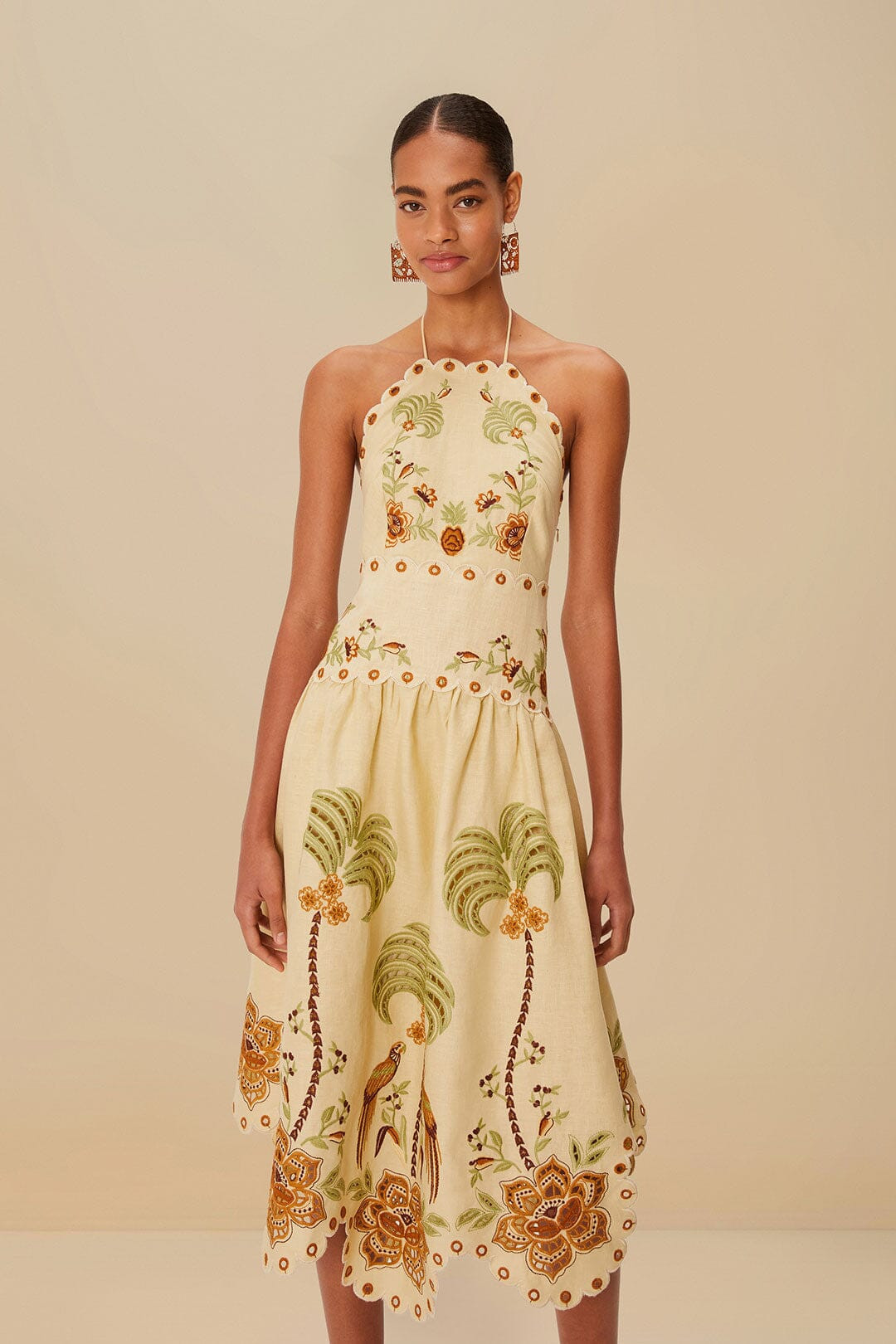 Sand Delicate Forest Richelieu Embroidered Euroflax™ Premium Linen Mid | FarmRio (US)