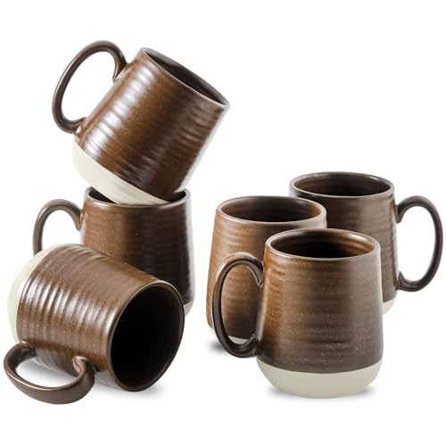 Hasense Porcelain Coffee Mugs Set of 6, 15 Ounce Large Ceramic Coffee Cups Set with Handle for Latte, Tea, Cocoa and Hot Chocolate, Brown Coffee Mugs for Men and Women, Microwave Safe | Amazon (US)