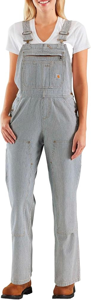Carhartt womens Relaxed Fit Denim Railroad Stripe Bib Overall | Amazon (US)