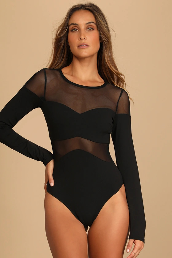 Mesh Appeal Black Long Sleeve Bodysuit | Lulus (US)