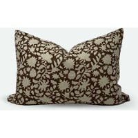 Medium Lumbar Pillow Cover - Cocoa Floral Vine Block Print | Etsy (US)