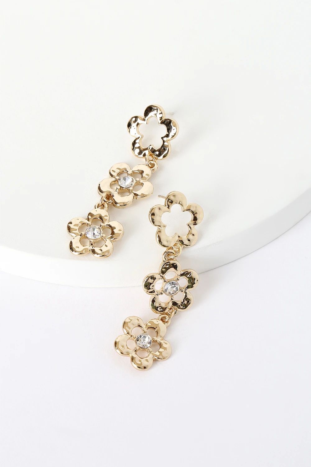 Flower Supply Gold Rhinestone Tiered Flower Earrings | Lulus (US)