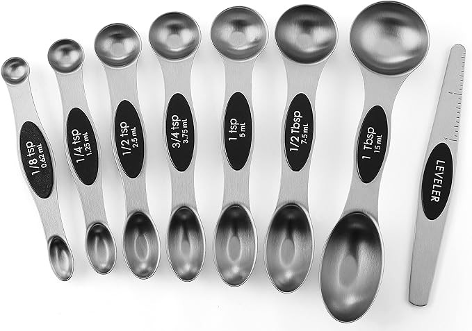 Spring Chef Magnetic Measuring Spoons Set, Dual Sided, Stainless Steel, Fits in Spice Jars, Black... | Amazon (US)