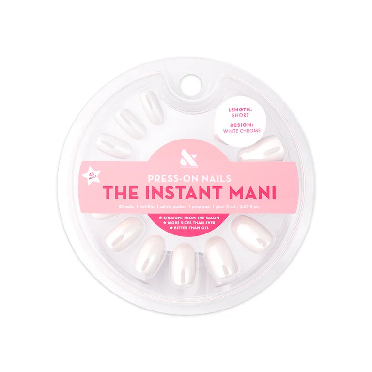 Olive & June Instant Mani Short Round Press-On Nails, White Chrome, 42 Pieces | Walmart (US)
