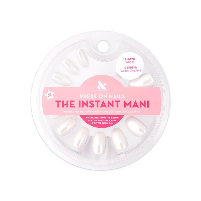 Olive & June Instant Mani Short Round Press-On Nails, White Chrome, 42 Pieces - Walmart.com | Walmart (US)