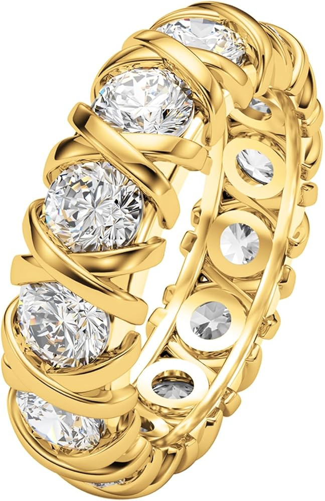 18K Gold Plated Solid CZ Simulated Diamond Stackable Ring Eternity Bands for Women 4mm&6mm Stacka... | Amazon (US)