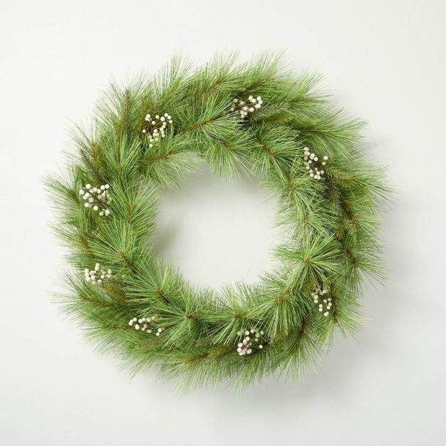 Needle Pine & Snowberry Seasonal Faux Wreath Green/White - Hearth & Hand™ with Magnolia | Target