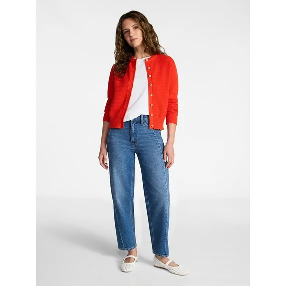 Time and Tru Women's Textured Knit Cardigan Sweater with Long Sleeves, Sizes XS-XXXL | Walmart (US)