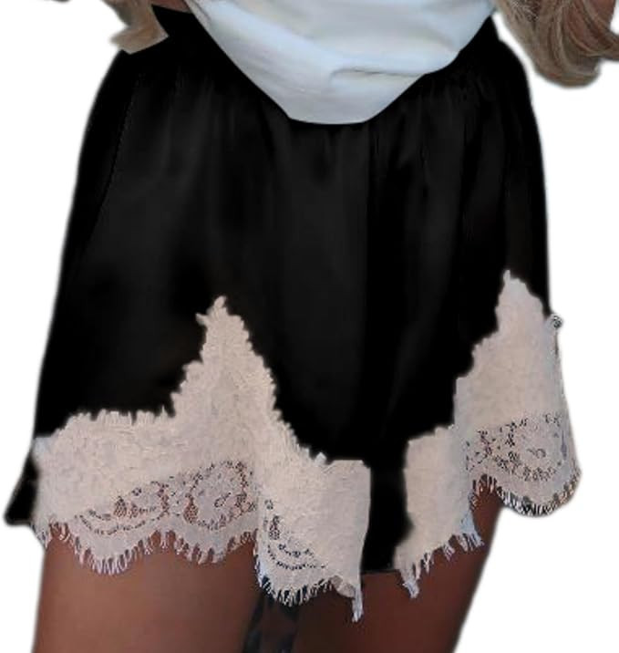 Satin Shorts for Women Low Rise Lace Trim Patchwork Silk Slip Micro Shorts Lounge Pettipants Paja... | Amazon (US)