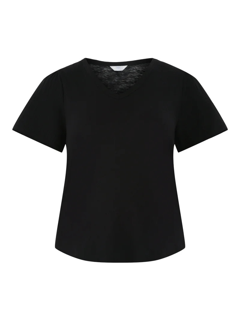 Time and Tru Women's Cotton Tee with Double Cloth Short Sleeves, Sizes XS-XXXL - Walmart.com | Walmart (US)