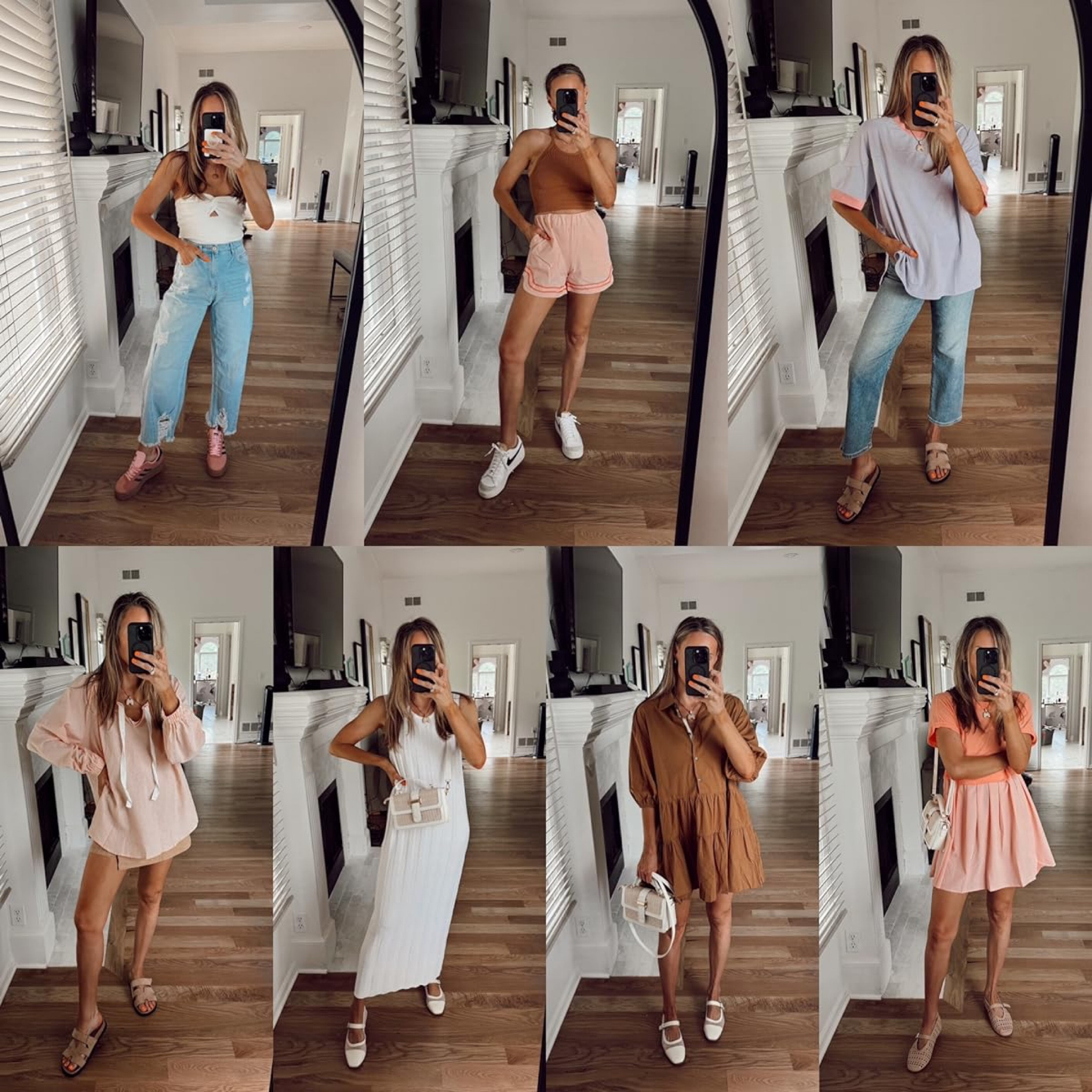 Free people or Amazon?
Sizing starting top left: Jeans, tts, tube top, small Ribbed tank, M/L (crop) purple tee, medium, jeans tts Striped tunic, medium, white dress, small, brown dress, small, peach dress, small

#LTKFindsUnder100 #LTKStyleTip #LTKSeasonal