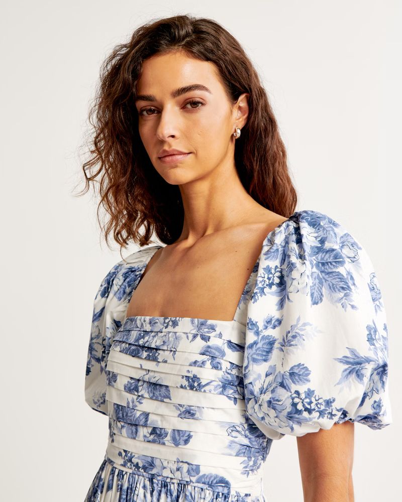 Emerson Poplin Puff Sleeve Midi Dress | Abercrombie & Fitch (US)