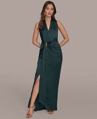 Donna Karan New York Women's Halter Neck Ruched Dress - Macy's | Macy's