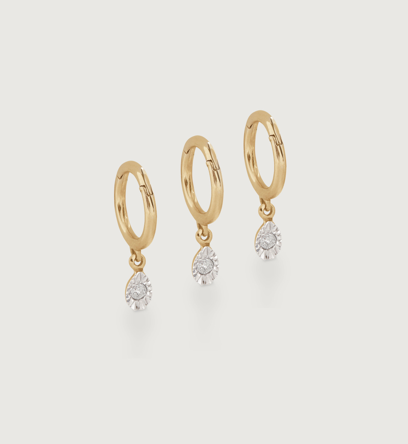 Solid Gold Diamond Teardrop Mini Huggie Ear Stack | Monica Vinader (Global)