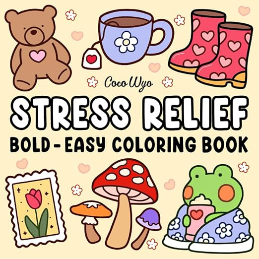 Stress Relief: Coloring Book for Adults and Kids, Bold and Easy, Simple and Big Designs for Relax... | Amazon (US)