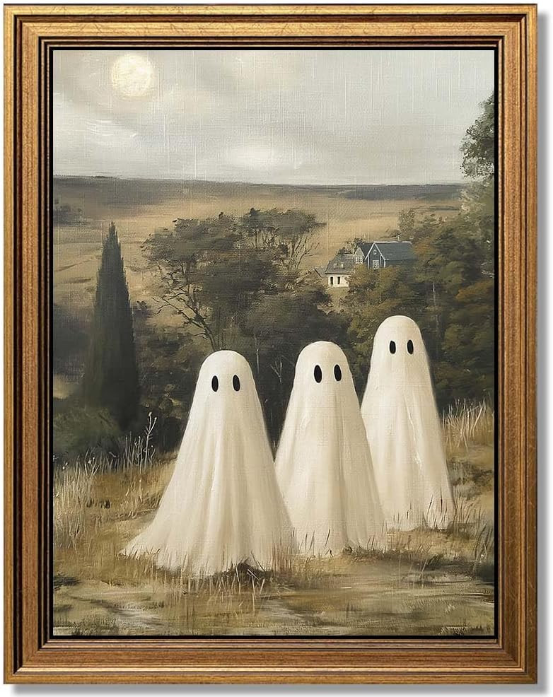 Glod Framed Vintage Landscape Wall Art, Cute Ghost Wall Decor, Aesthetic Halloween Decor Wall Art... | Amazon (US)