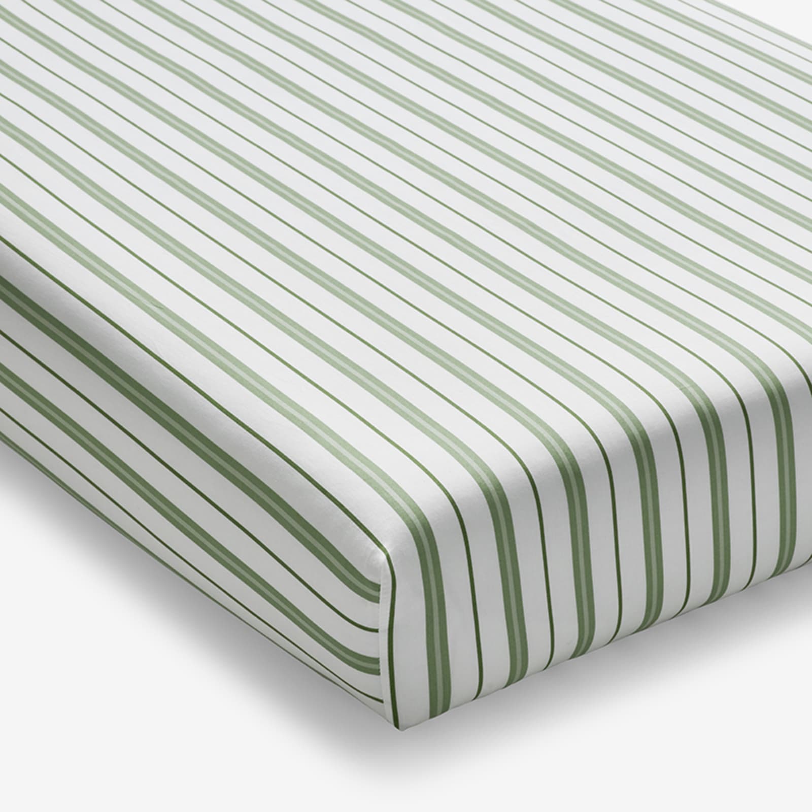 Vertical Stripes Classic Cool Organic Cotton Percale Fitted Crib Sheet - Moss | The Company Store