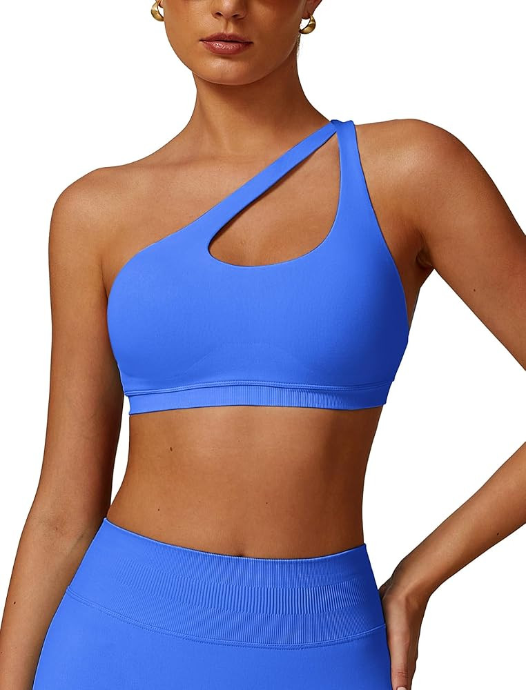 ABOIW Womens Seamless One Shoulder Sports Bra Cutout Adjustable Strap Asymmetric Padded Workout C... | Amazon (US)