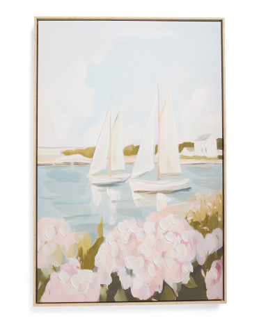 20x30 Sailboats With Flowers Wall Art With Hand Paint Details | Wood | Marshalls