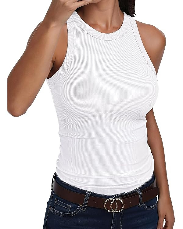 ANRABESS Womens Summer High Neck Racerback Ribbed Slim Fit Tank Tops | Amazon (US)