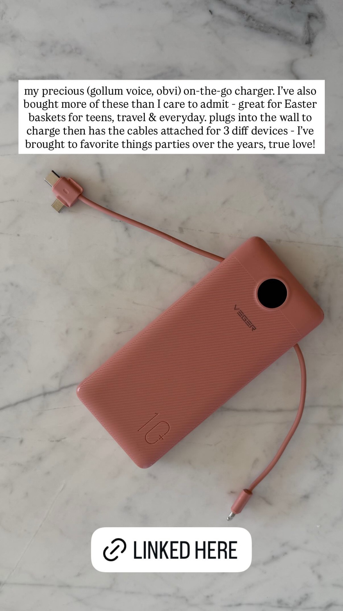 my precious (gollum voice, obvi) on-the-go charger. I've also bought more of these than I care to admit - great for Easter baskets for teens, travel & everyday. plugs into the wall to charge then has the cables attached for 3 diff devices - I've brought to favorite things parties over the years, true love!

#LTKTravel #LTKmomlife #LTKSaleAlert