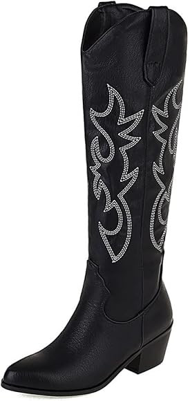 VIMISAOI Cowboy Boots for Women, Fashion Retro Pointed Toe Pull On Wide Calf Long Tall Block Chun... | Amazon (US)