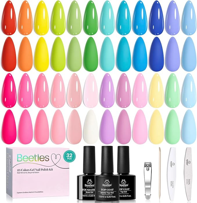 Beetles Summer Gel Polish Set - Rustic Sonata 25 Colors Yellow Orange Blue Pink Bright Gel Polish... | Amazon (US)
