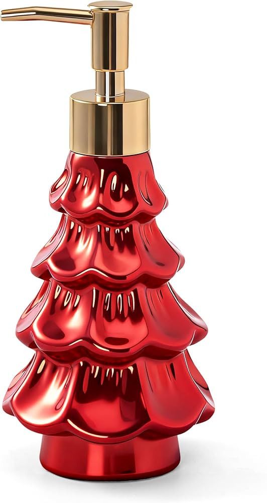Christmas Soap Dispenser, Ceramic Red Holiday Christmas Tree Hand Dish Soap Dispenser, Refillable... | Amazon (US)