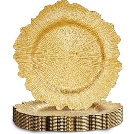 Umisriro Gold Charger Plates,13 Inch Metallic Reef Plastic Chargers for Dinner Plate, Decorative Cha | Amazon (US)