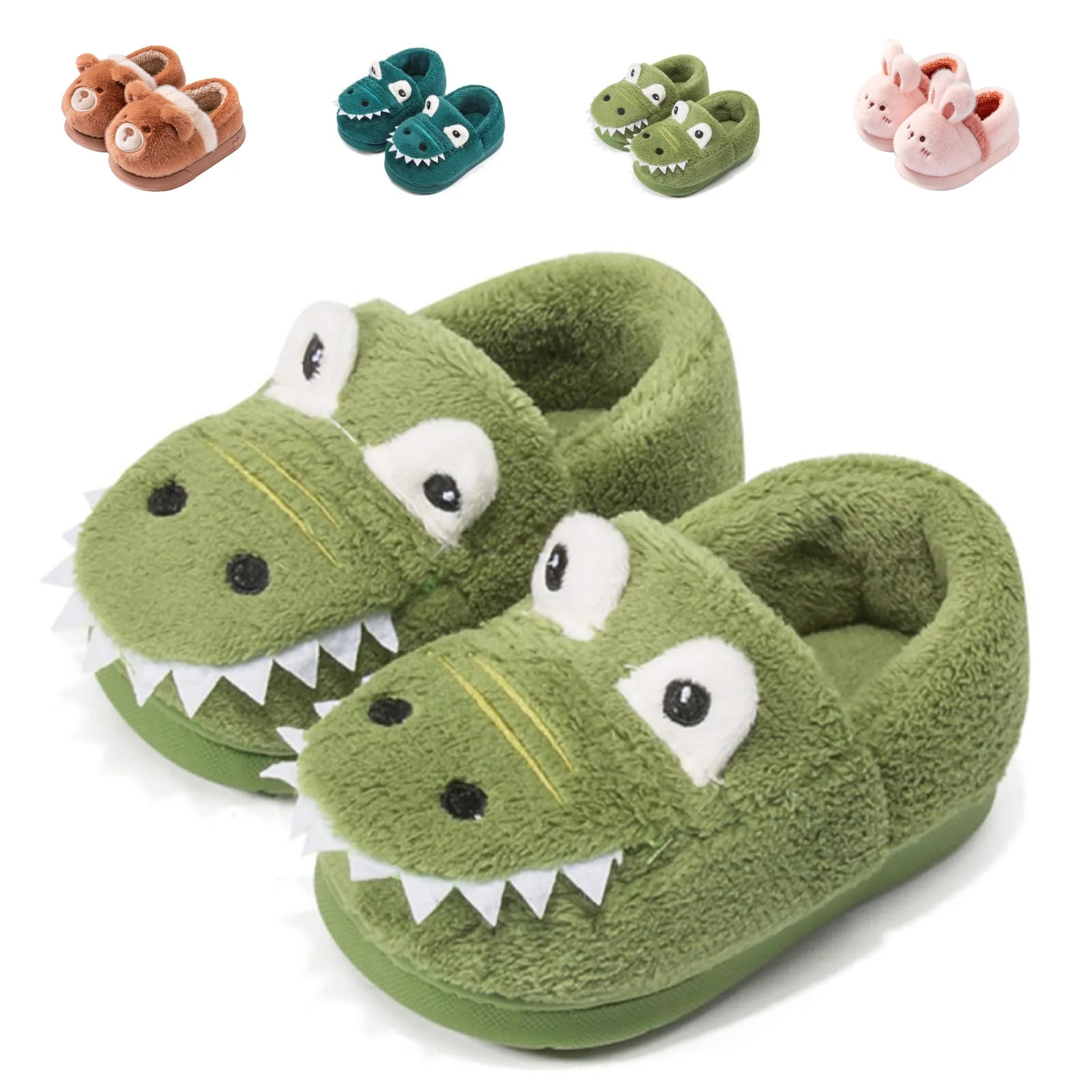 Drecage Toddler Kids Cute Dinosaur Slippers Boys Winter Warm Fuzzy Bedroom House Shoes | Walmart (US)