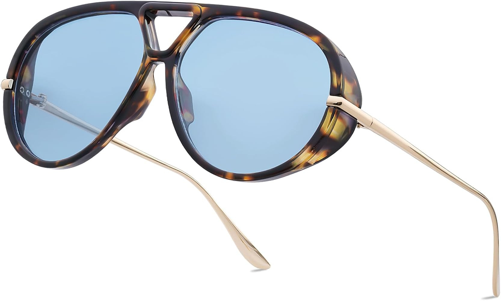 Trendy Retro Aviator Sunglasses with Side Shields for Women Men Oversized Plastic Round Large Vin... | Amazon (US)