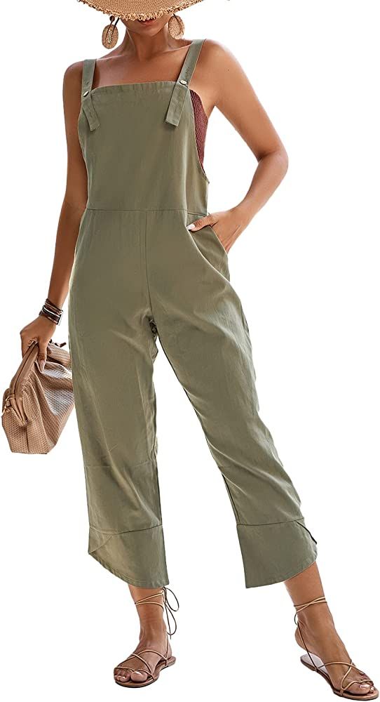 LYANER Women's Loose Baggy Wide Leg Cotton Linen Overalls Jumpsuit Harem Pants with Pockets | Amazon (US)