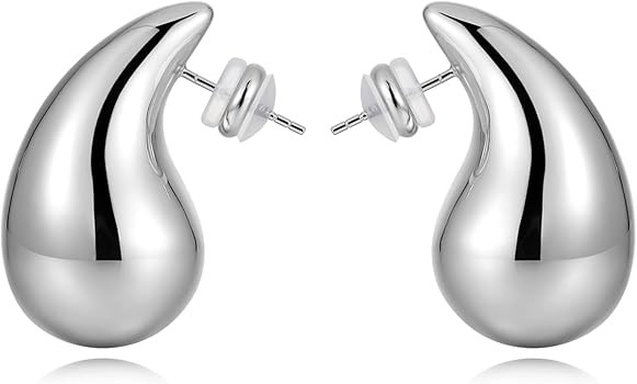 Chunky Gold Hoop Earrings for Women Lightweight Teardrop Dupes Earrings 925 Sterling Silver Post ... | Amazon (US)