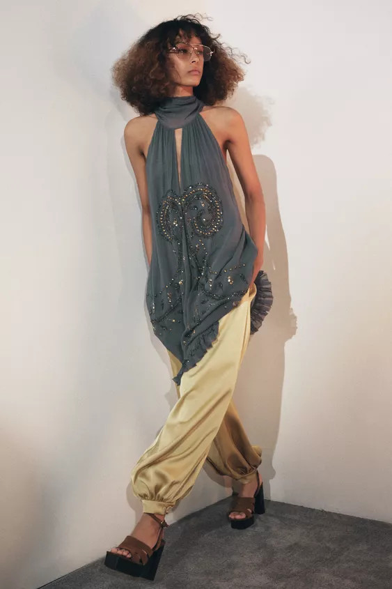 EMBROIDERED HALTER DRESS ZW COLLECTION | Zara US