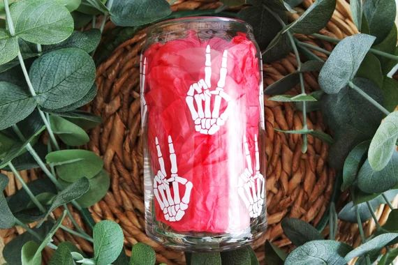 Skeleton Hands Beer Can Glass  Free Glass Straw  Spooky - Etsy | Etsy (US)