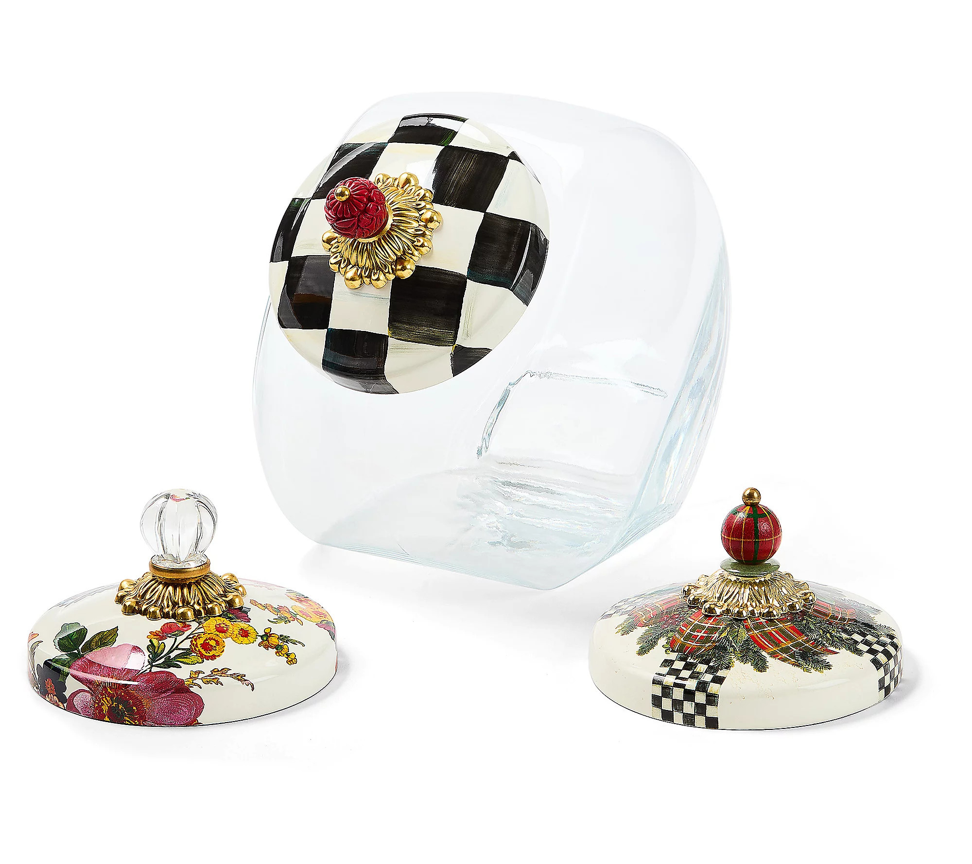 As Is MacKenzie-Childs Cookie Jar and 3 Lid Set | QVC