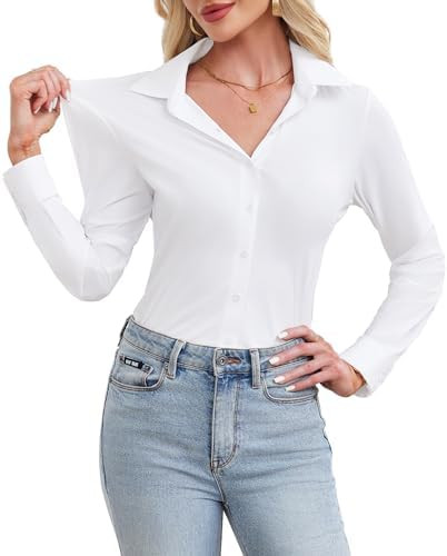 siliteelon Women's Button Down Shirt Slim Fit Long Sleeve Business Shirts with 4-Way Stretch Wrin... | Amazon (US)