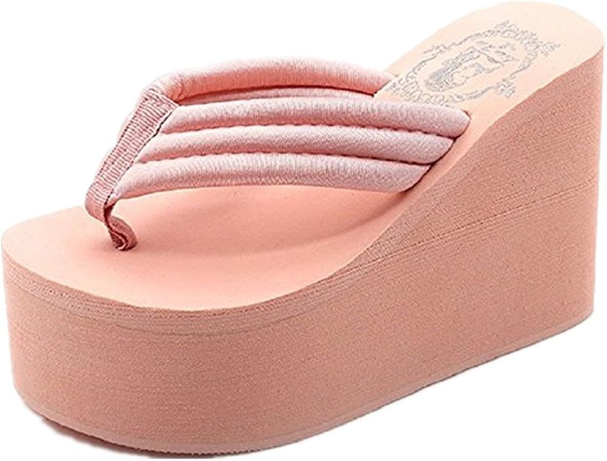 Womens Wedges Flip Flops Summer Thong Beach Sandals Chunky High Platform | Amazon (US)