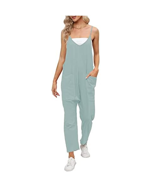Ainangua Women's Casual Sleeveless Jumpsuits Adjustable Spaghetti Strap Overalls Long Harem Pants... | Amazon (US)