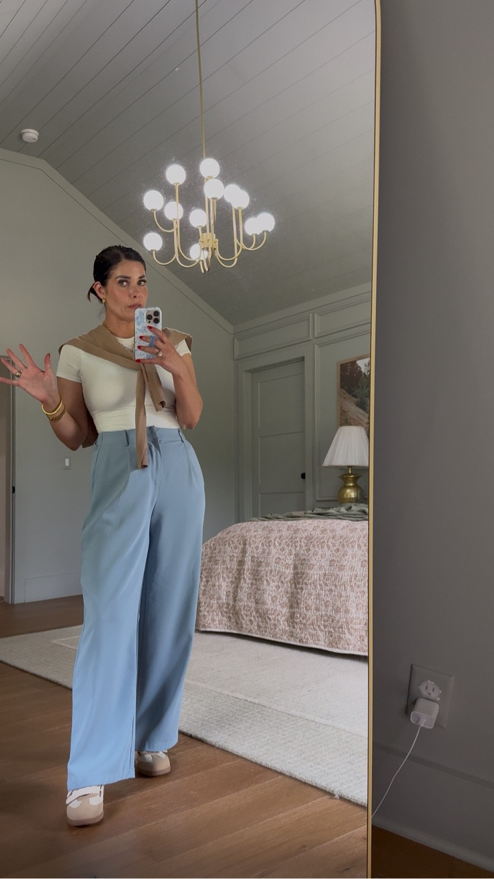 Dressy casual way to style this look - add a pair of sneakers! 

#fallstyle

Pre fall style. Versatile workwear to chic outfit. Chic fall style. Amazon trouser pants. Amazon fall trend. Over the shoulder sweater trend. Skims inspired tee. How to dress down work pants. Trendy Velcro sneakers. Designer inspired sneakers. 

#LTKSeasonal #LTKFindsUnder100 #LTKStyleTip