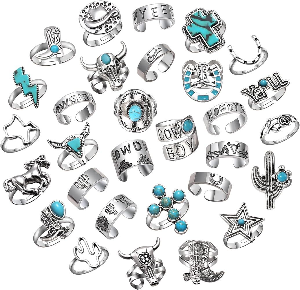 30Pcs Vintage Silver Knuckle Rings Set for Women Men Teen Girls, Western Cowgirl Cowboy Stackable... | Amazon (US)