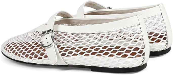 Women's Mesh Ballet Flats Fashion Buckle Fishnet Ballerina Casual Leisure Flat Classic Daily Dres... | Amazon (US)