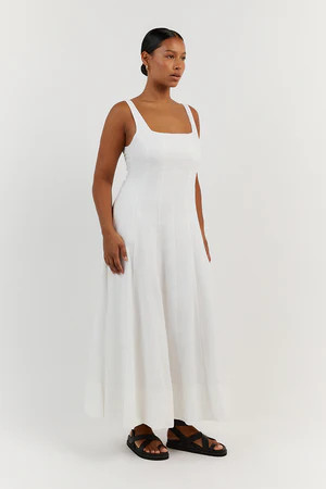 MILAHN WHITE LINEN MIDI DRESS | DISSH