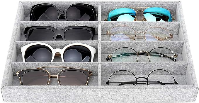 Emibele Glasses Organizer Jewelry Tray, 8 Grids Velvet Tray Watch Storage Stackable Jewelry Showc... | Amazon (US)