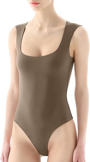 PUMIEY Women's Square Neck Cap Sleeve Bodysuit Sexy Slimming Tank Top Smoke Cloud Collection | Amazon (US)