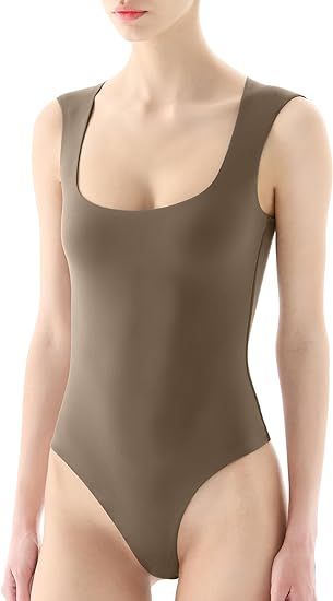 PUMIEY Women's Square Neck Cap Sleeve Bodysuit Sexy Slimming Tank Top Smoke Cloud Collection | Amazon (US)