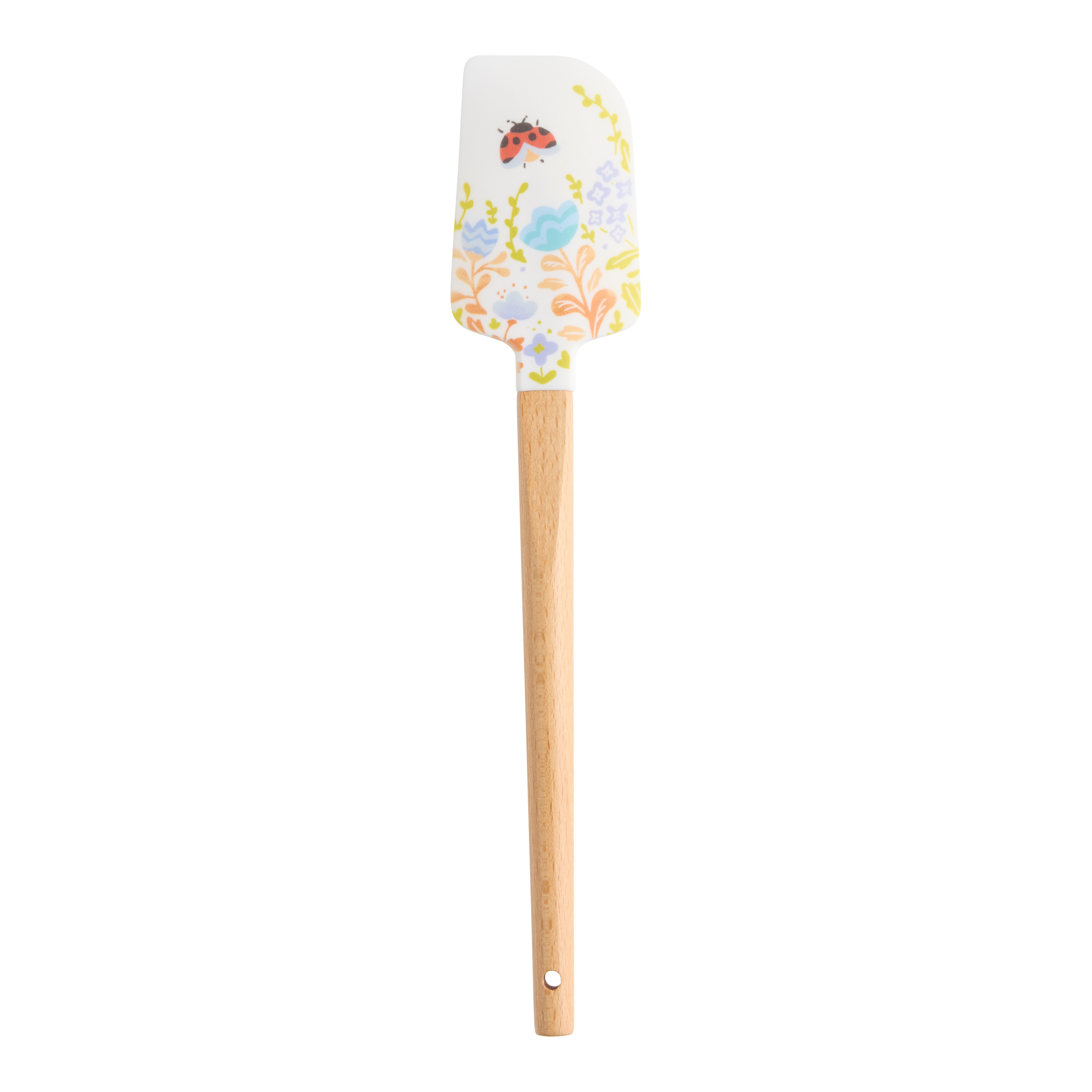 Multicolor Silicone and Beech Wood Ladybug Floral Spatula | World Market